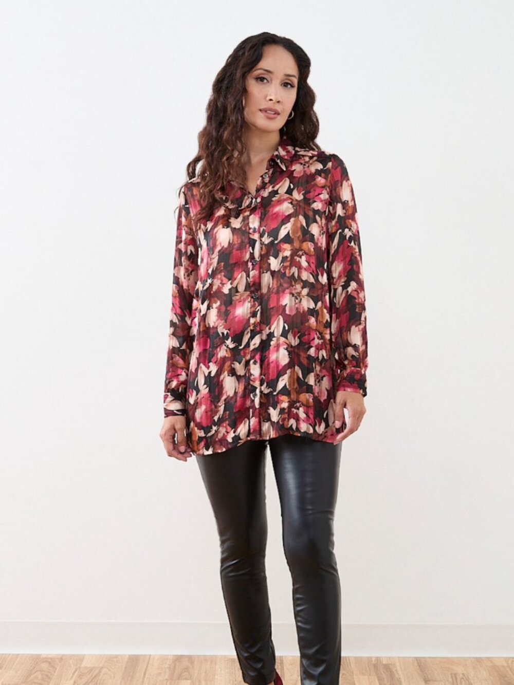 Cleo Petite Satin Stripe Cherry Floral Blouse size SP